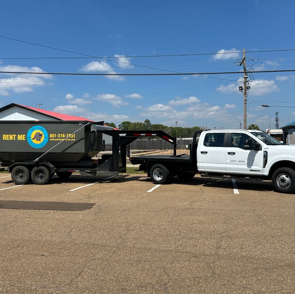 Mid South Dumpster Rentals roll-off truck and open-top container, Jackson Mississippi